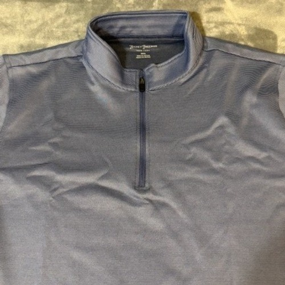 Hickey Freeman Mens 3XL Blue Micro Stripe Quarter Zip Performance Pullover Shirt